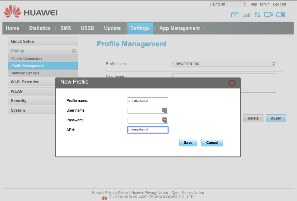 Telkom internet settings